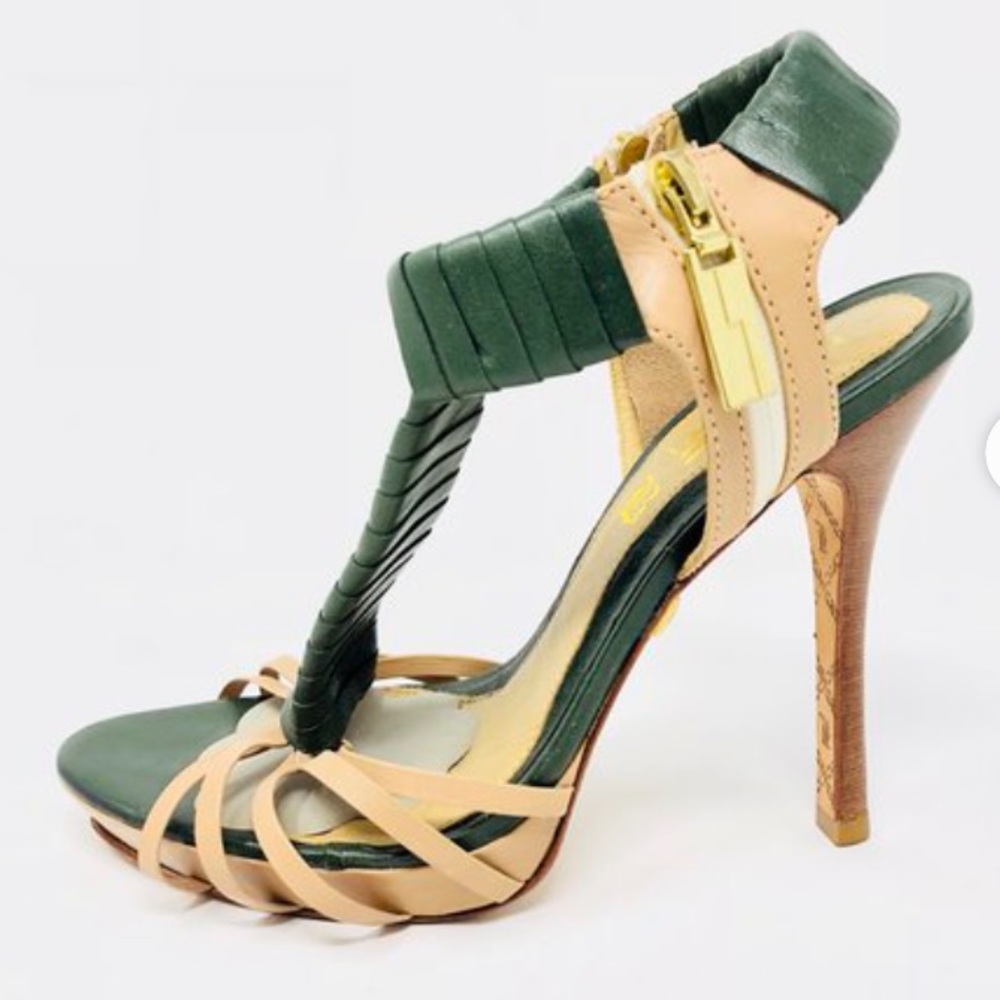 L.A.M.B Army Green Tan Strappy Stilettos Size 8